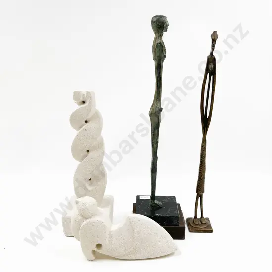 Four Assorted Metal and Stone Sculptures