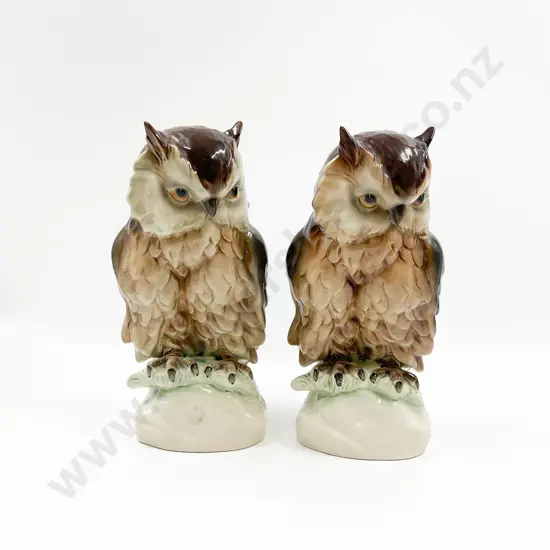 A Pair of German Ceramic Owls