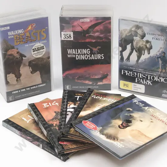 Small Quantity of DVDs and VHS Including BBC Walking with Dinosaurs