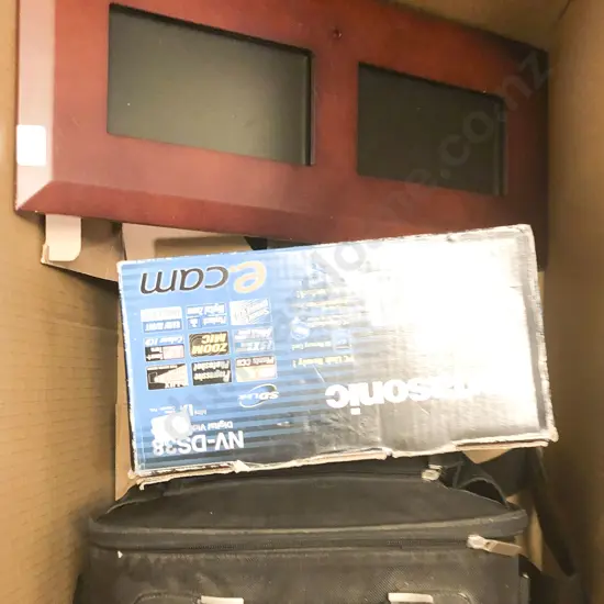 Box of Assorted Electronics Including Panasonic Handycam