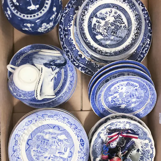 Quantity of Assorted Blue and White China Including Ginger Jar