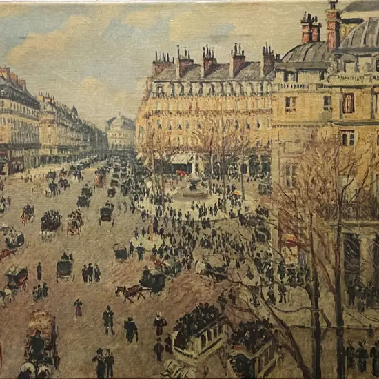 Vintage Pissaro Print "Place du Theatre"  Mounted on Canvas