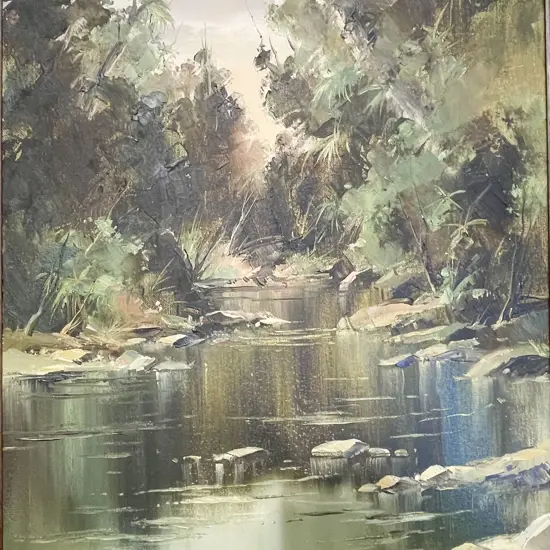 Peter Wallers (b1953) - Bush Stream Omanawa - Oil on Board