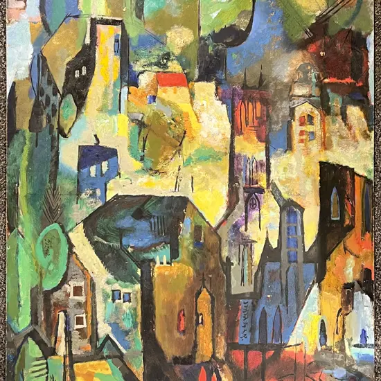 Oil on Board Abstract Townscape