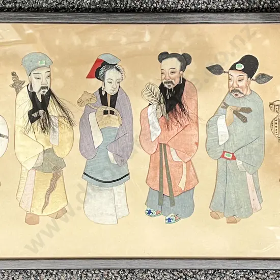 Mixed Media and Silk Figural Study of the Eight Immortals