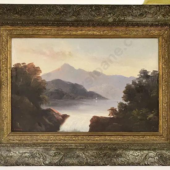 L Brunner -  Lake Scene with Waterfall