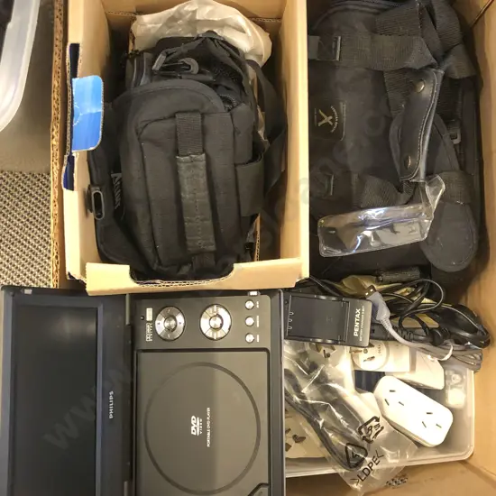 Two Boxes of Assorted Electronics Including Handycams