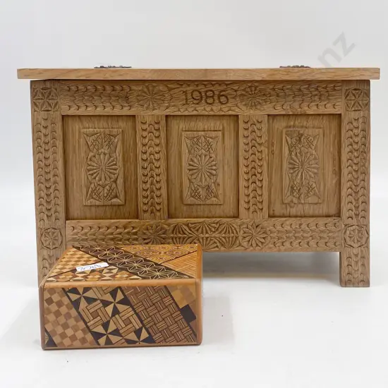 Carved Box C1986 Together with Puzzle Box