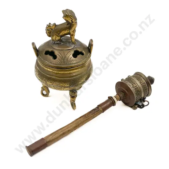 Brass Censer and Tibetan Prayer Wheel