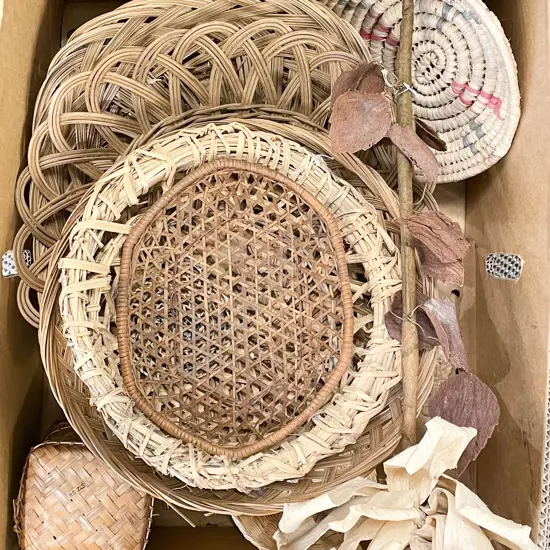 Box of Assorted Woven Baskets etc