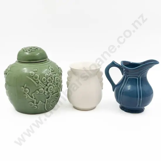 Crown Lynn Ginger Jar (Unmarked) Together With Small Crown Lynn Vase and Quimper