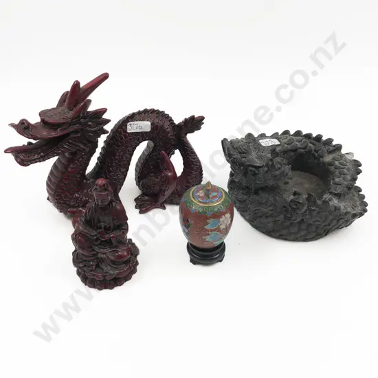 Three Assorted Asian Ornaments Together with Small Cloisonné Vase