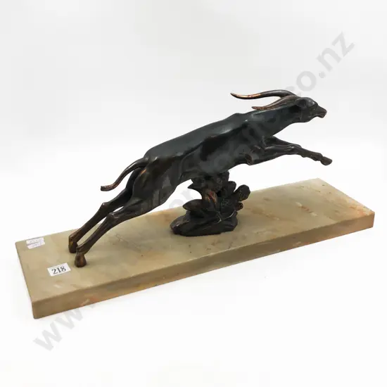 Art Deco Bronze Style Springbok on Marble Base