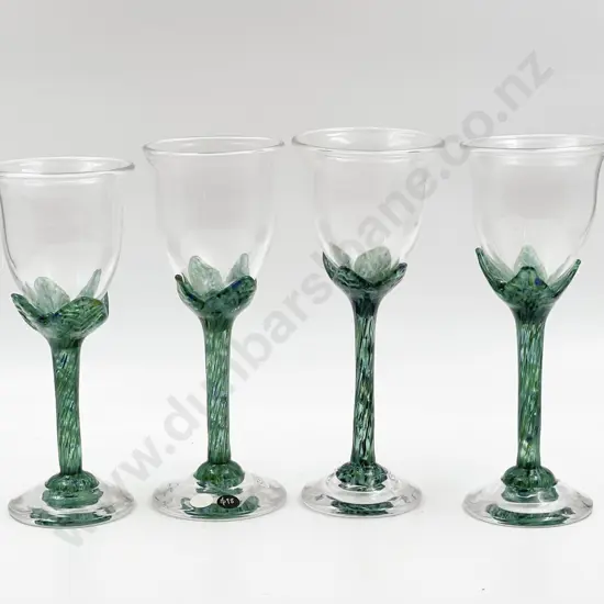 Four Hoglund Art Glass Wine Goblets of Sizes
