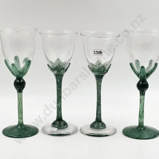 Four Hoglund Art Glass Wine Goblets of Sizes