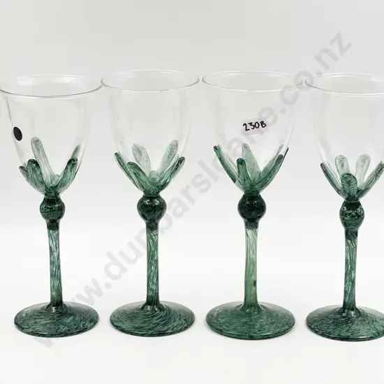 Four Hoglund Art Glass Wine Goblets of Sizes