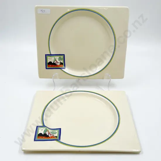 Pair of Clarice Cliff Bizarre Pair of Square Dishes