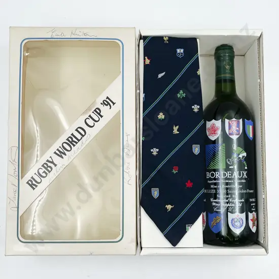 A Rugby World Cup '91 Tie and Wine Bottle Presentation Box