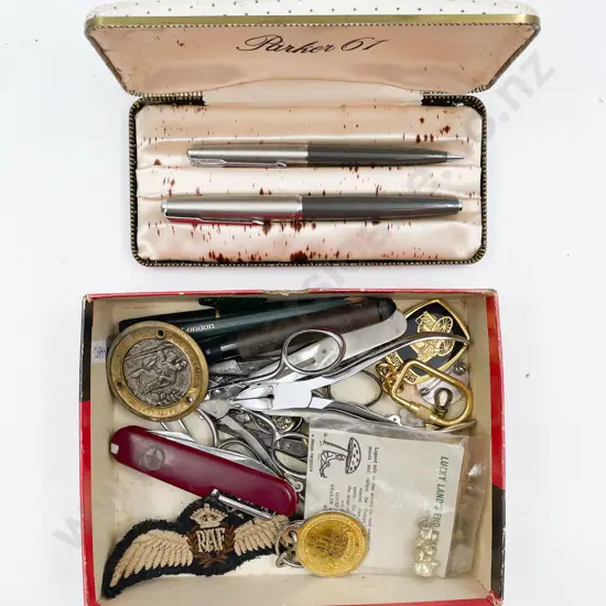 Box of Assorted Including Boxed Parker Pens