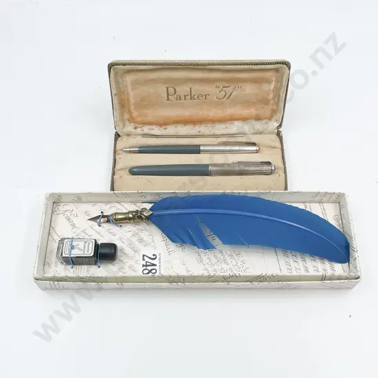 Boxed Parka Pens and Feather Quill and Ink