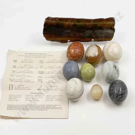 Box of Assorted Decorated Hardstone Eggs etc