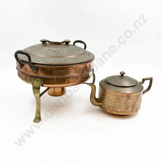 Copper Spirit Tureen Together with Copper Teapot