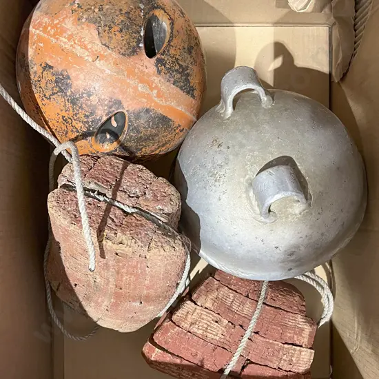 Box Including Two Buoys and Two Cork Net Floats
