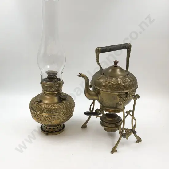 Brass Spirit Kettle Together with Kerosene Lamp
