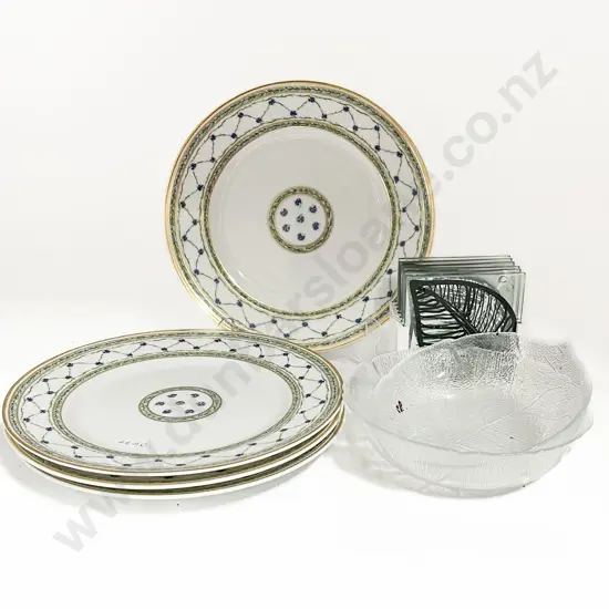 Four Limoges Fancy China Plates Together with Glass Coasters etc