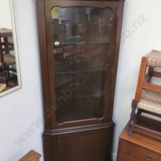 Mahogany Corner Display Cabinet With Cupboard Base
