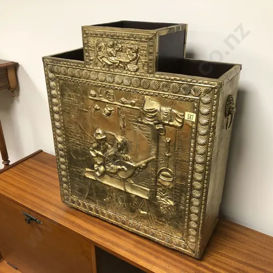 Embossed Brass Fire Tidy Bin