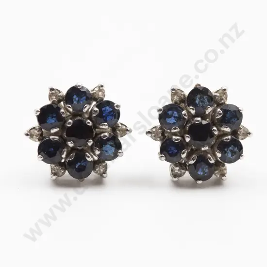 Pair 9ct White Gold Sapphire Cluster Earrings