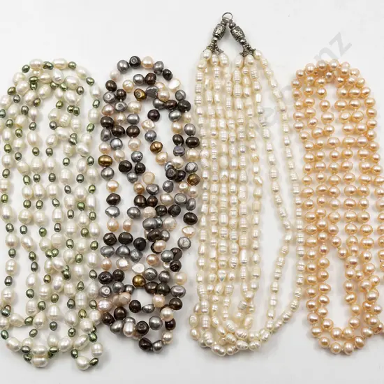 Three Freshwater Pearl Opera Length Necklaces and Multi-Strand Necklace