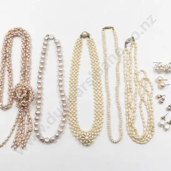 Five Various Freshwater Pearl Necklaces and Five Pair Earrings