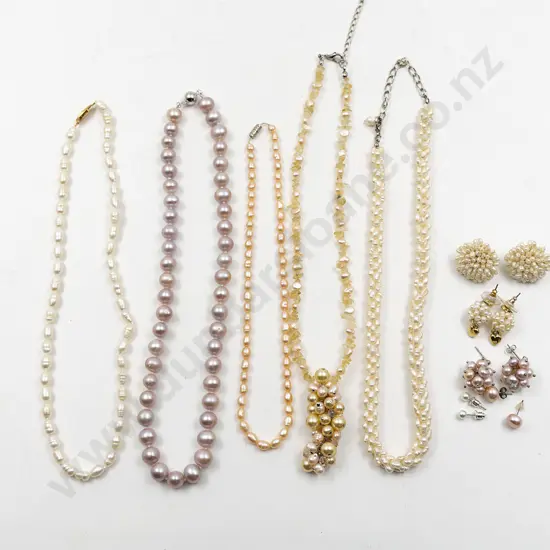Five Various Freshwater Pearl Necklaces and Five Pair Earrings