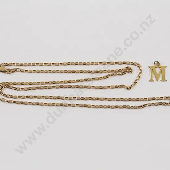 9ct Trace Link Neck Chain and 'M' charm pendant