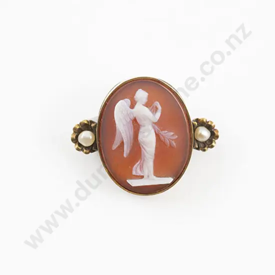 Victorian Gold Plated Framed Carnelian Cameo Brooch