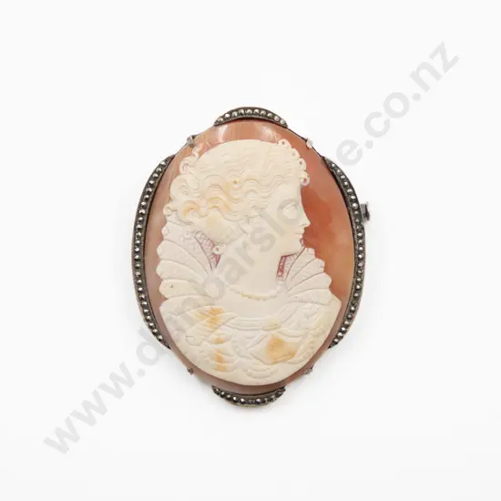 Mid C20th S/S and Marcasite Framed Portrait Cameo Brooch/Pendant