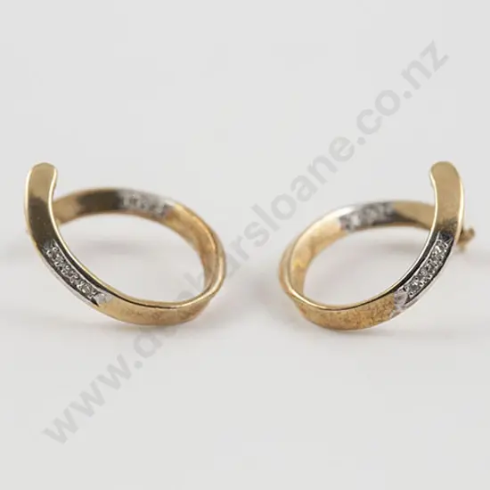 Pair 9ct Diamond Twist Hoop Earrings