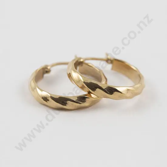 Pair 9ct Faceted Hoop Pierced Earrings