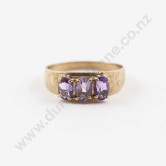 9ct Three Stone Amethyst Bridge Ring