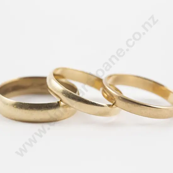 Two 10ct and Single 9ct Plain Wedding Bands