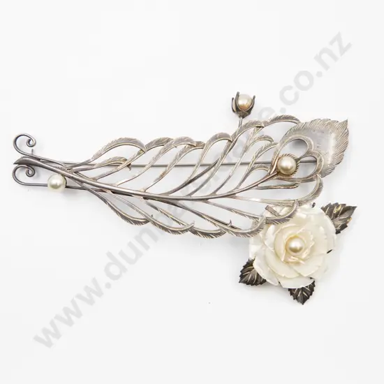 Large Vintage Japanese Hosoki .950 Silver Floral Spray Brooch