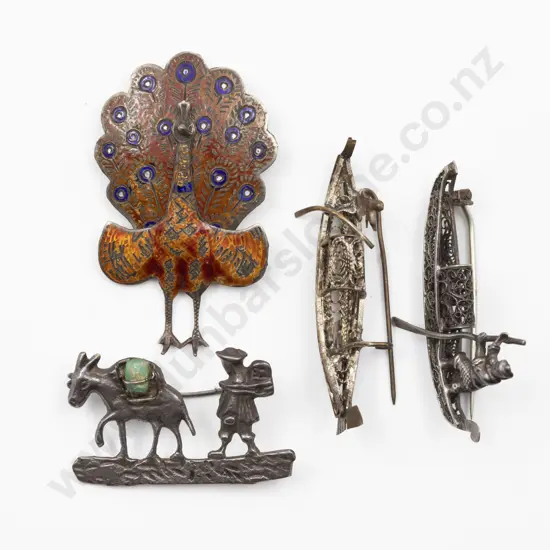 Vintage Siam Silver and Enamel Peacock Hinged Brooch