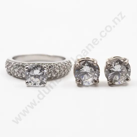 .925 Solitaire Imitation Diamond Ring and Stud Earrings