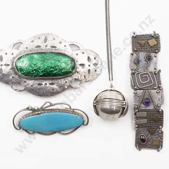 .925 Silver Photo Ball Locket Brooch with metal brooch and bracelet