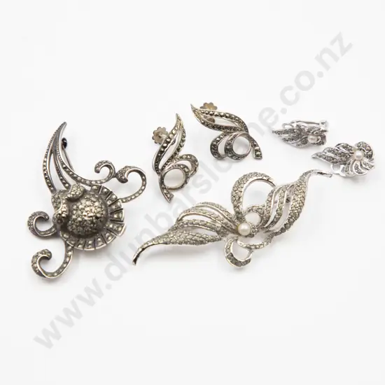 Sterling Silver & Marcasite Art Stylised Floral Brooch