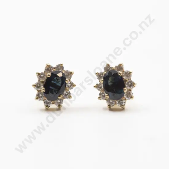 9ct Sapphire & Cubic Zirconia Cluster Stud Earrings