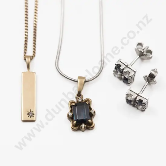 9ct Single Sapphire and Four Single Cut Diamond Pendant