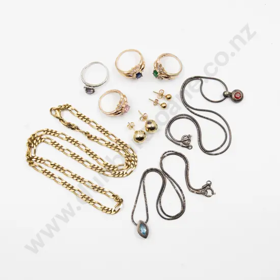 Two S/S and Gem Pendants on Chain